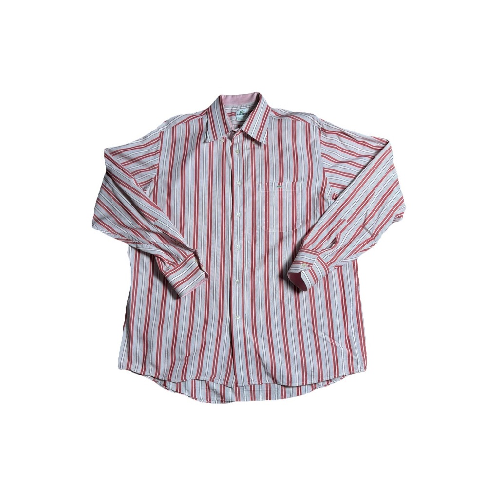 Lacoste Shirt Mens 45 XL Red Long Sleeve Button Up Track Stripe Casual Dress